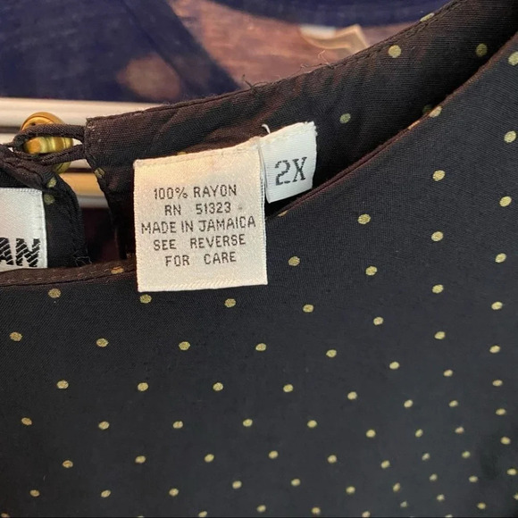 Vintage 90s Blouse Black Gold Polka Dot Womens Plus Size 2X 2XL Short Sleeve - Picture 9 of 11